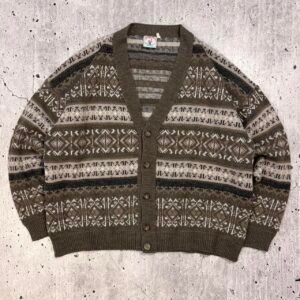 Vintage Pattern Knitted Cardigan - Large