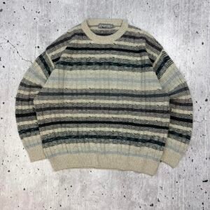 Vintage Striped Cable Knit Jumper - Large
