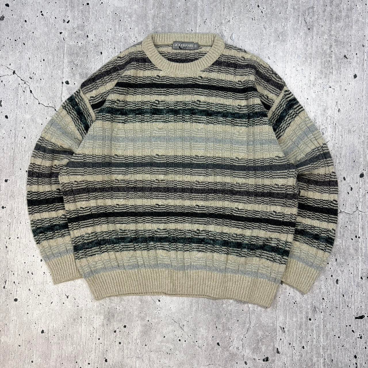 Vintage Striped Cable Knit Jumper - Large